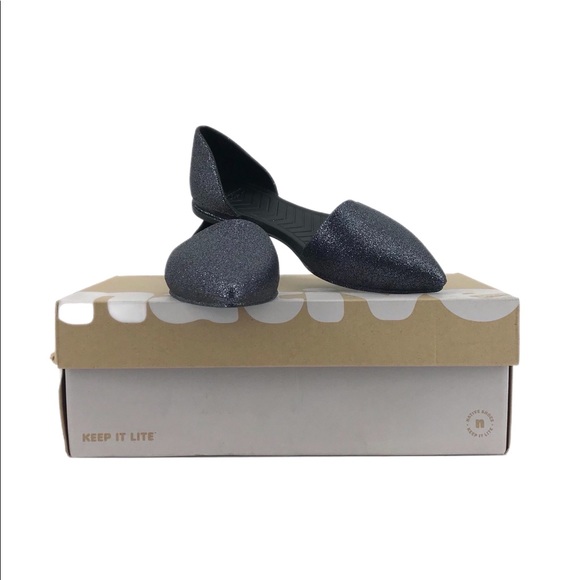 Native Audrey Bling Jiffy Bling Black Glitter D'orsay Flats Lightweight Size 6